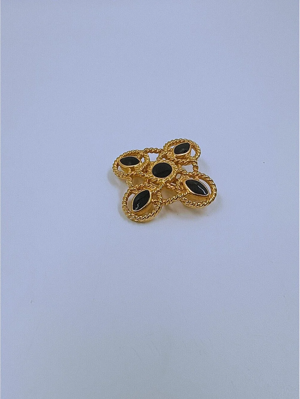 Vintage Gold Tone Black Stone Brooch Pin made by Anne Klein (marked